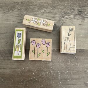 Abstract Flowers Wood Mounted Rubber Stamp Katie & Co Set
